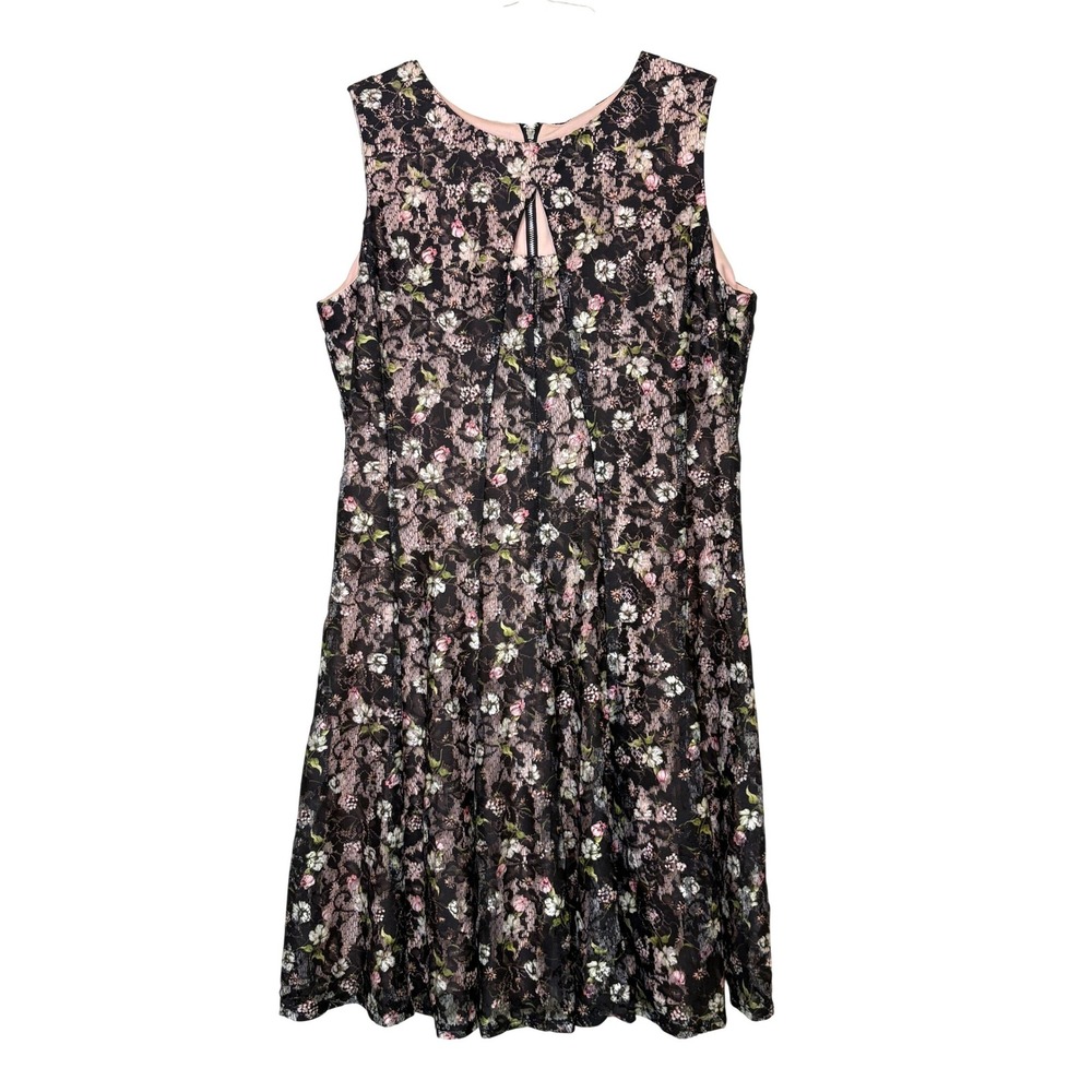 Gabby Skye Black Floral Lace Fit Flare Dress 14 Cutout Keyhole Cocktail Wedding